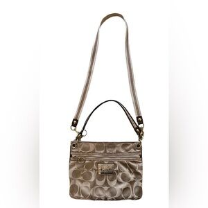 Vintage Coach Poppy Hand/Crossbody Bag Purse Khaki/Gold/Brown